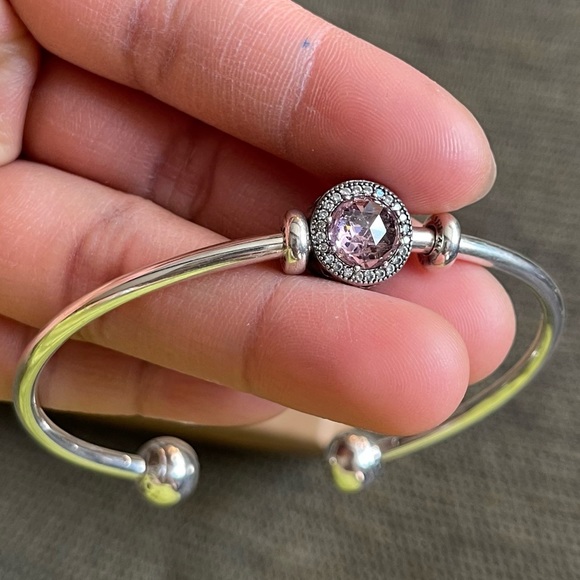 Authentic Pandora Bracelet Bangle Retired Pink Charm & Stoppers - Picture 5 of 12